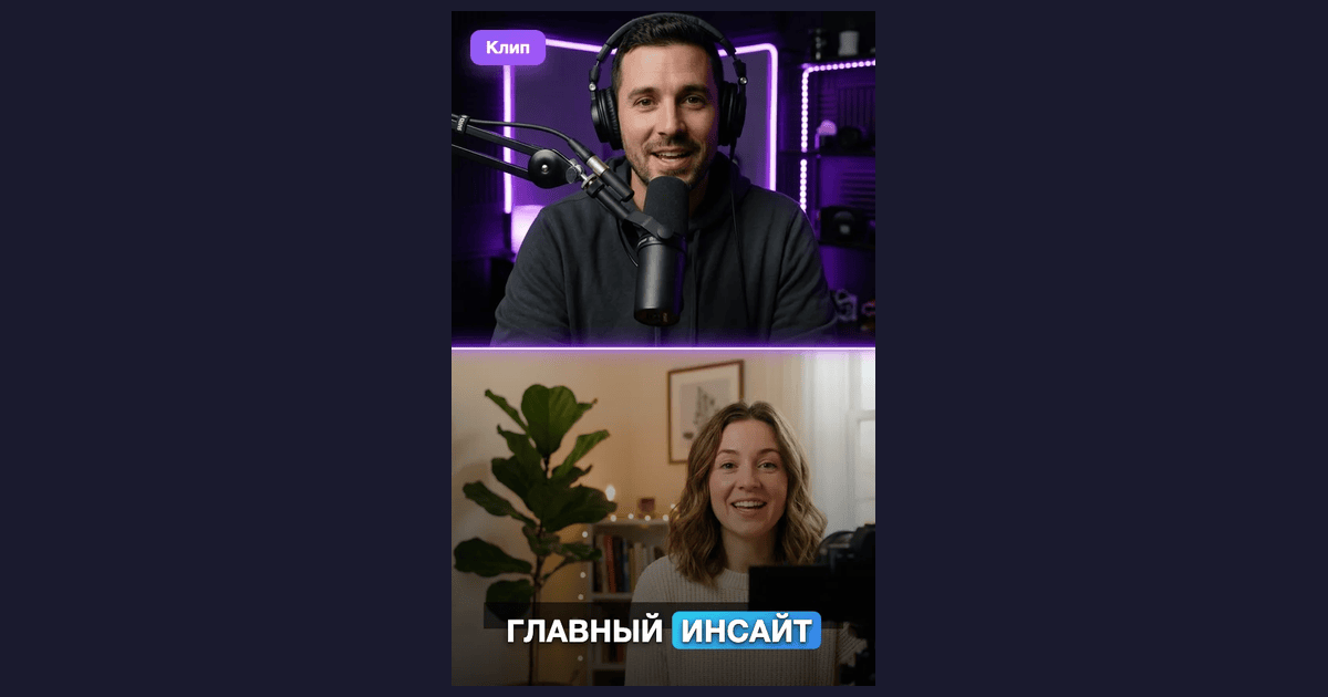 Нарезка видео с двумя спикерами в кадре: сплит-экран для Shorts